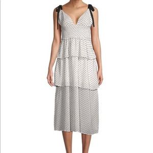 4si3nna Women's Black Paula Swiss Dot Smocked Tiered Dress Size Large